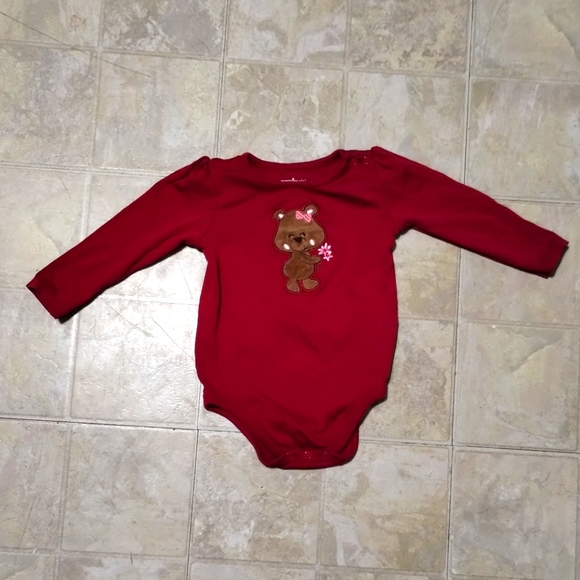 Garanimals Baby Girl Teddy Bear Burgundy Long Sleeve onesie Bodysuit Shirt 18M - Picture 3 of 12